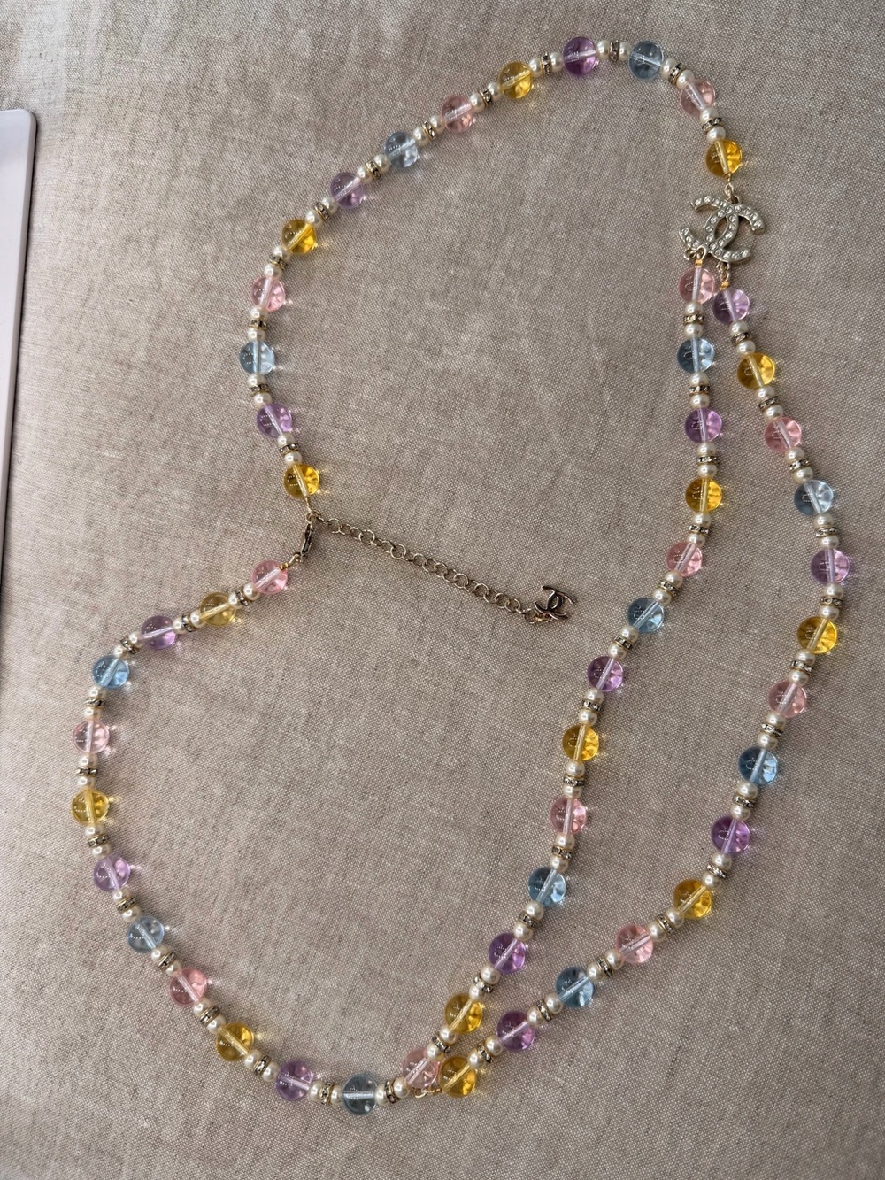 CHANEL Pastel Multi-Bead Double Strand Belt with CC Charm